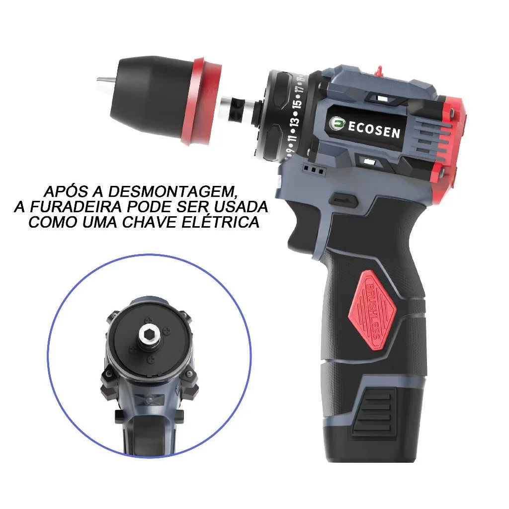 Brushless 16.8V Wireless Screw Drill with 2 Batteries, Complete Kit for DIY and Works