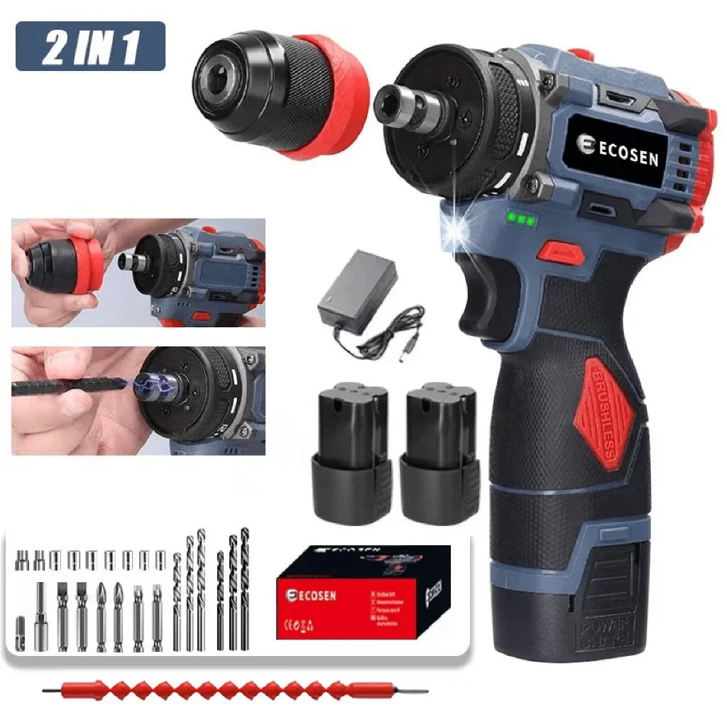 Brushless 16.8V Wireless Screw Drill with 2 Batteries, Complete Kit for DIY and Works