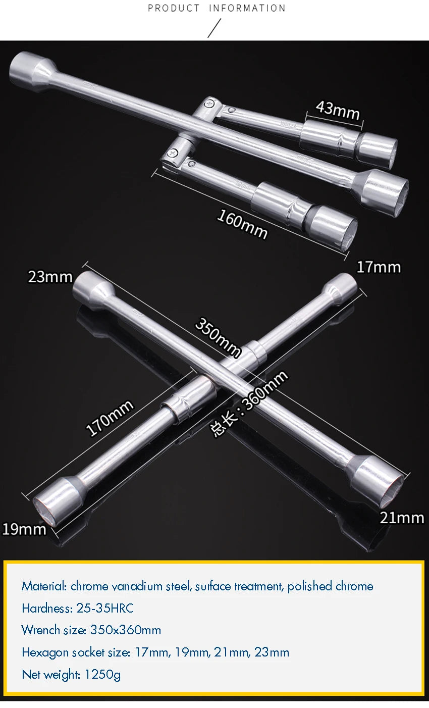 Car Repair Wheel Nut Socket Folding Cross Wrench Spanner Hand Tool Car Repair Tyre Remover Mounting 17 19 21 23mm Hex Socket