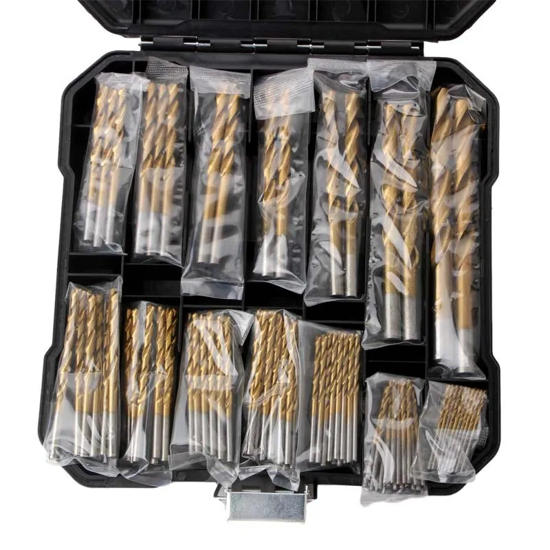 50Pcs Titanium Coated High Speed Steel Drill Bit Set Hex Shaft Straight Spiral Twist Bits for Metal Wood Plastic Drilling