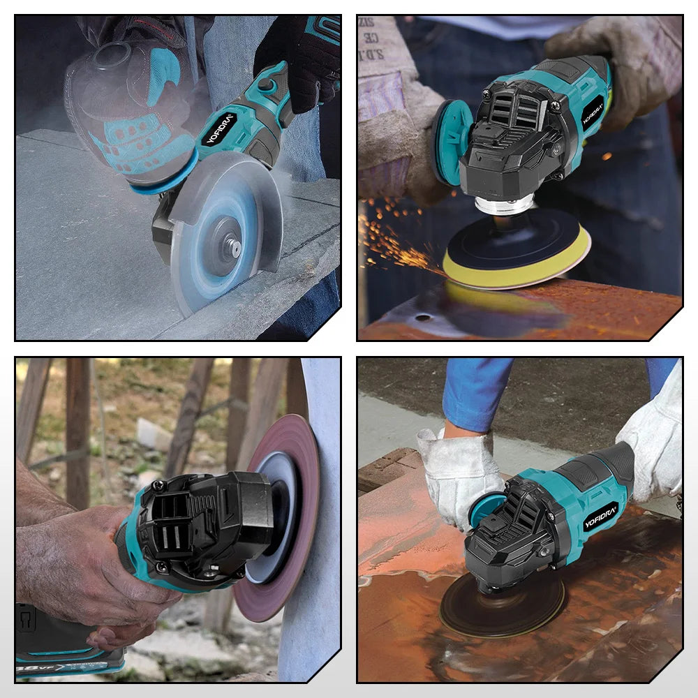 YOFIDRA 1500W 125mm 2in1 Brushless Angle Grinder 12000PRM Cordless Electric Polishing Grinding Power Tool For Makita Battery Pin