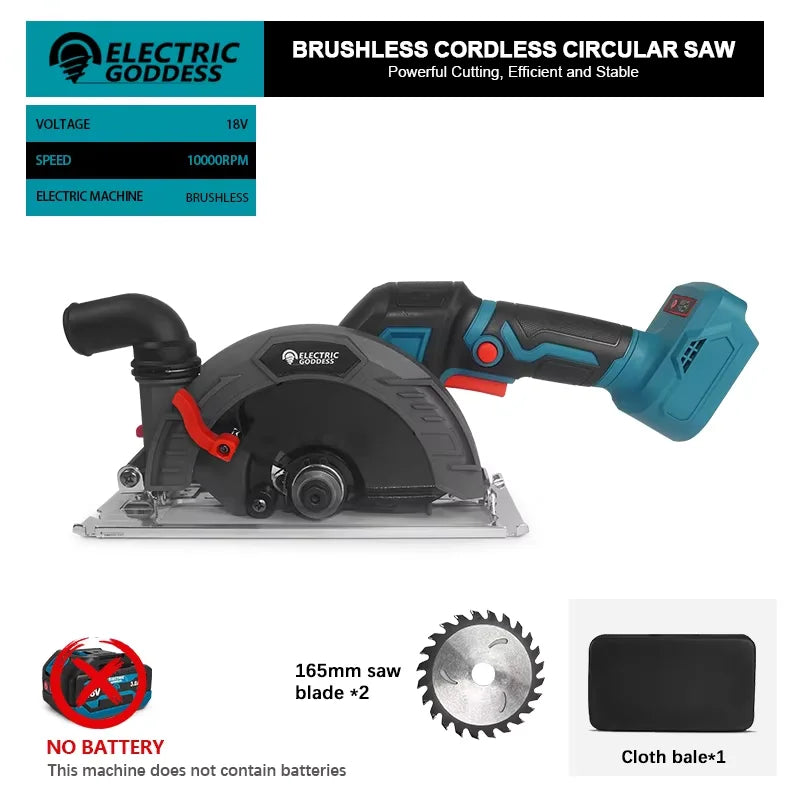 Electric Goddess 6.5in Brushless Electric Circular Saw Cordless 10000rpm Handheld Woodwork Cutting For Makita 18V Battery ﻿﻿Pin