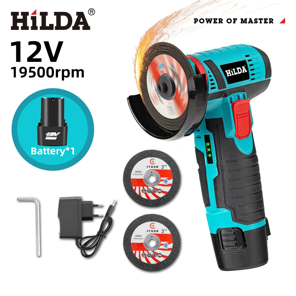 HILDA 12v Mini Angle Grinder Car Repair Brush Motor Rechargeable For Cutting Diamond Cordless Power Tool Polishing And Grinding