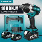 Kamolee 1800 N.m High Torque Cordless Impact Wrench 18V-21V 1/2 Inch Battery Rechargeable Brushless Electric Wrench Tool Set