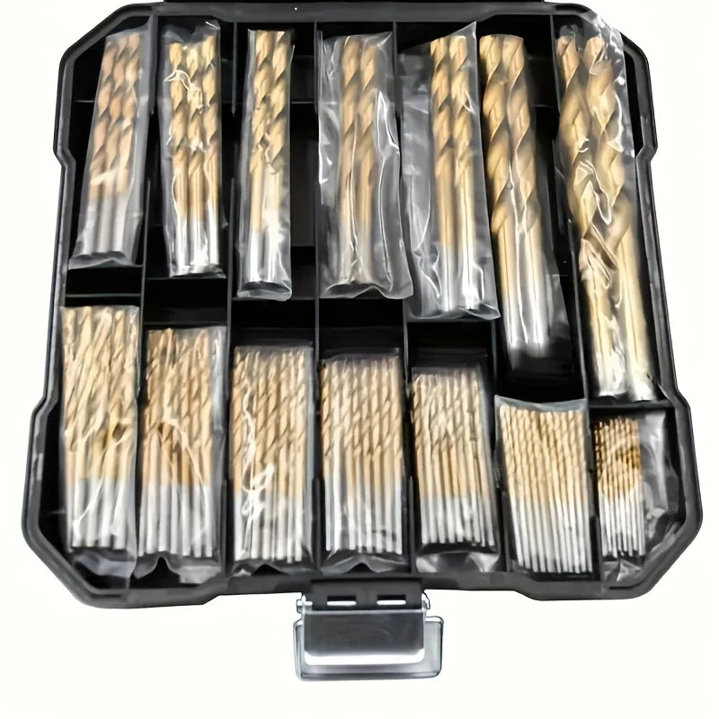 50Pcs Titanium Coated High Speed Steel Drill Bit Set Hex Shaft Straight Spiral Twist Bits for Metal Wood Plastic Drilling