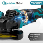 YOFIDRA 1500W 125mm 2in1 Brushless Angle Grinder 12000PRM Cordless Electric Polishing Grinding Power Tool For Makita Battery Pin