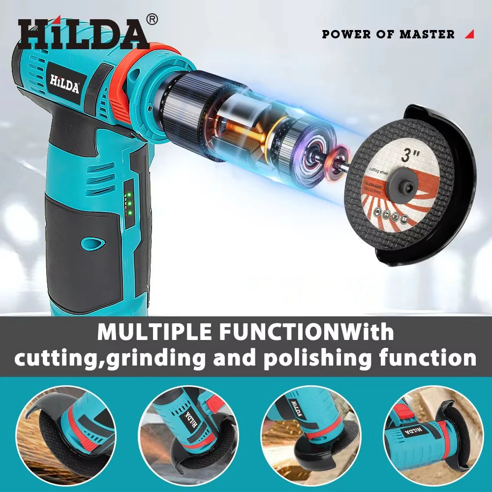 HILDA 12V Miniature Rechargeable Mini Angle Grinder with Battery Cutting Blade Polishing Grinder for Cutting Diamond Cordless