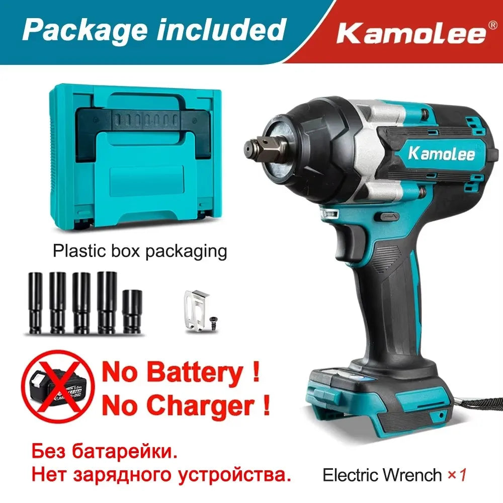 Kamolee 1800 N.m High Torque Cordless Impact Wrench 18V-21V 1/2 Inch Battery Rechargeable Brushless Electric Wrench Tool Set