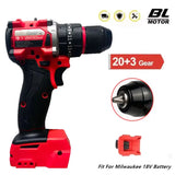 For Milwaukee 18V Battery Brushless Electric Drill 20+3 Torque Cordless Impact Drill Hammer Multifunctional Power Tools