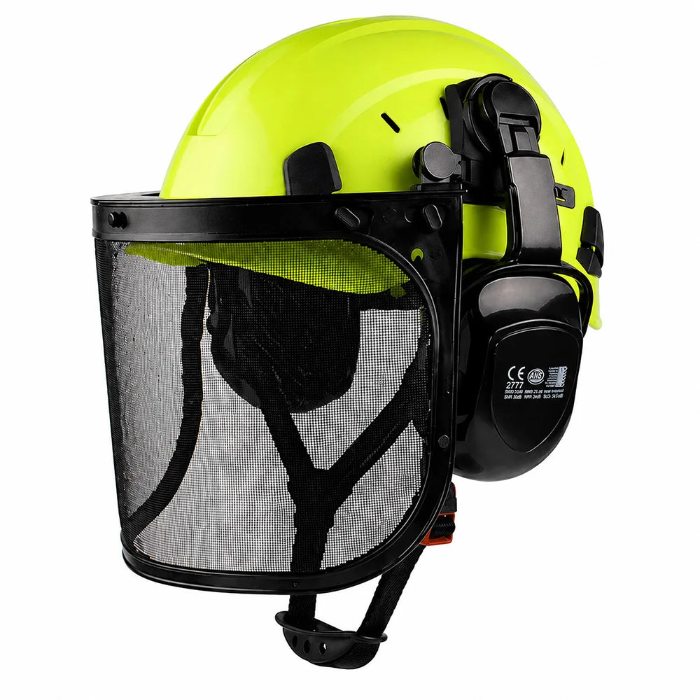CE Forestry Safety Helmet 3 in 1 Chainsaw Hard Hat Mesh Face Shield Ear Muffs for Arborist Logging Gardening Work Protective Cap