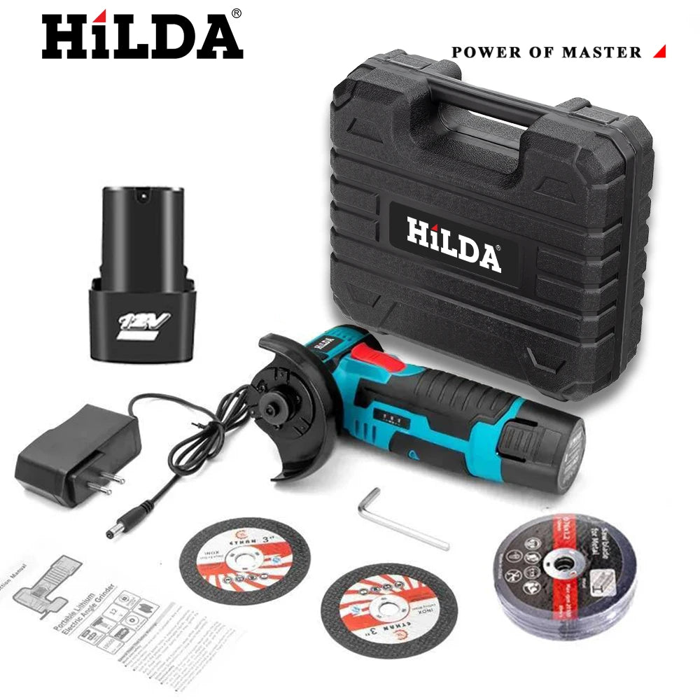 HILDA 12V Miniature Rechargeable Mini Angle Grinder with Battery Cutting Blade Polishing Grinder for Cutting Diamond Cordless