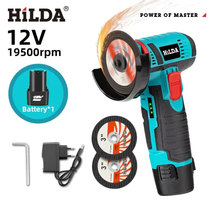 HILDA 12v Mini Angle Grinder Car Repair Brush Motor Rechargeable For Cutting Diamond Cordless Power Tool Polishing And Grinding