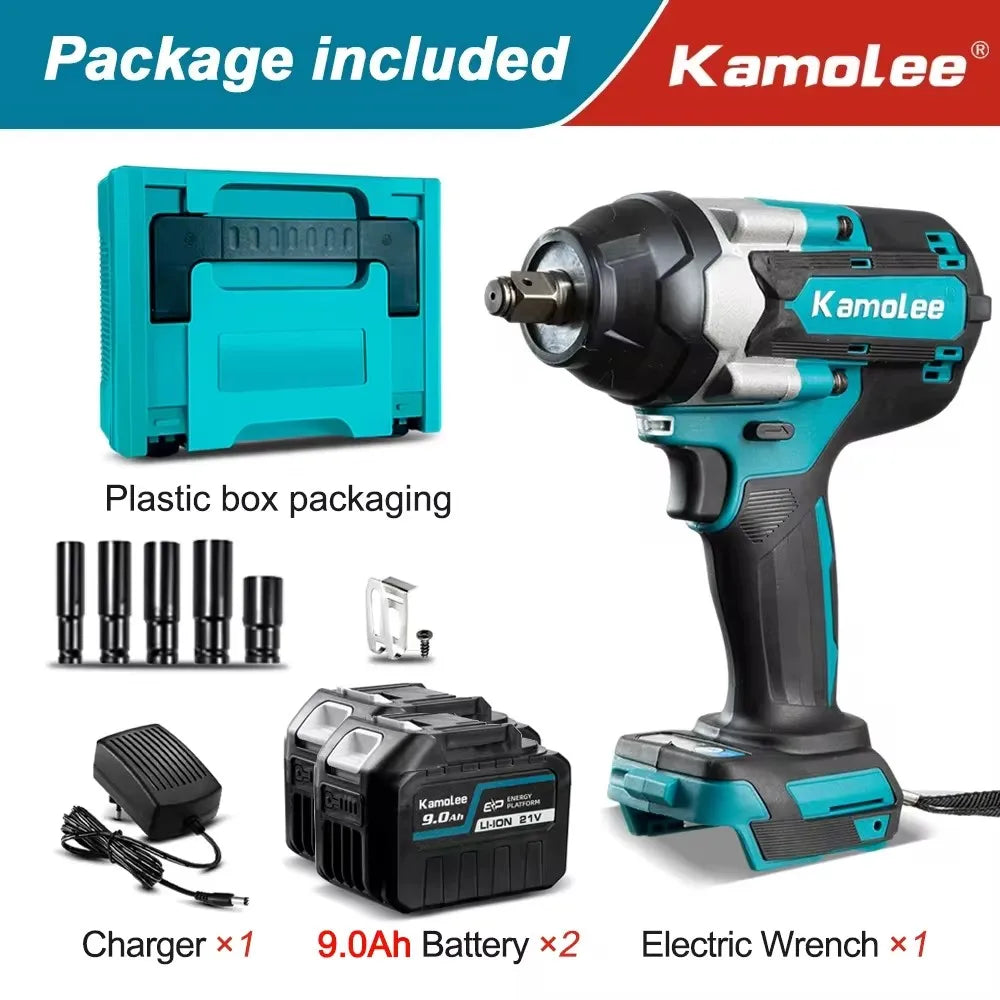 Kamolee 1800 N.m High Torque Cordless Impact Wrench 18V-21V 1/2 Inch Battery Rechargeable Brushless Electric Wrench Tool Set