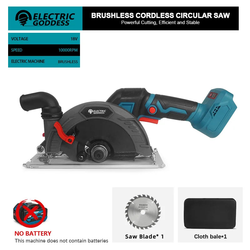 Electric Goddess 6.5in Brushless Electric Circular Saw Cordless 10000rpm Handheld Woodwork Cutting For Makita 18V Battery ﻿﻿Pin