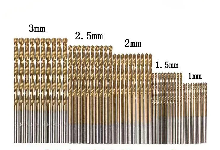 50Pcs Titanium Coated High Speed Steel Drill Bit Set Hex Shaft Straight Spiral Twist Bits for Metal Wood Plastic Drilling