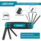 LIBRATON 8 in 1 Folding Allen Wrench Set Metric Allen Key Set Tool Or Folding Tamper Proof Torx Key Set Portable Star Wrench Kit