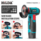 HILDA 12V Miniature Rechargeable Mini Angle Grinder with Battery Cutting Blade Polishing Grinder for Cutting Diamond Cordless