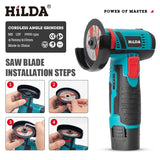 HILDA 12V Miniature Rechargeable Mini Angle Grinder with Battery Cutting Blade Polishing Grinder for Cutting Diamond Cordless
