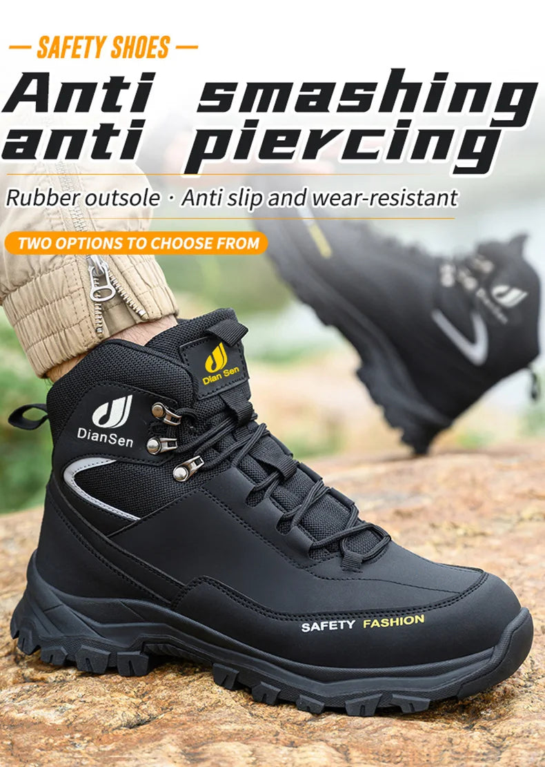 Mens Safety Shoes With Steel Toe Waterproof Boots Puncture Proof Anti-smash Mens Outdoor Work Sneakers Construction Work Shoes