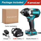 Kamolee 1800 N.m High Torque Cordless Impact Wrench 18V-21V 1/2 Inch Battery Rechargeable Brushless Electric Wrench Tool Set