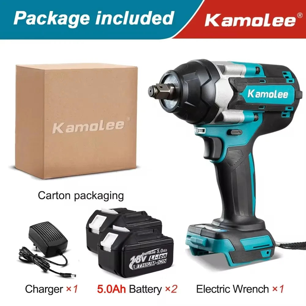 Kamolee 1800 N.m High Torque Cordless Impact Wrench 18V-21V 1/2 Inch Battery Rechargeable Brushless Electric Wrench Tool Set