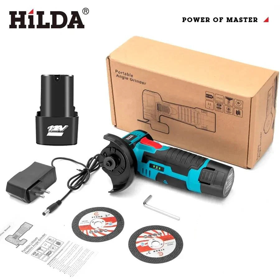 HILDA 12V Miniature Rechargeable Mini Angle Grinder with Battery Cutting Blade Polishing Grinder for Cutting Diamond Cordless