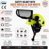 CE Forestry Safety Helmet 3 in 1 Chainsaw Hard Hat Mesh Face Shield Ear Muffs for Arborist Logging Gardening Work Protective Cap