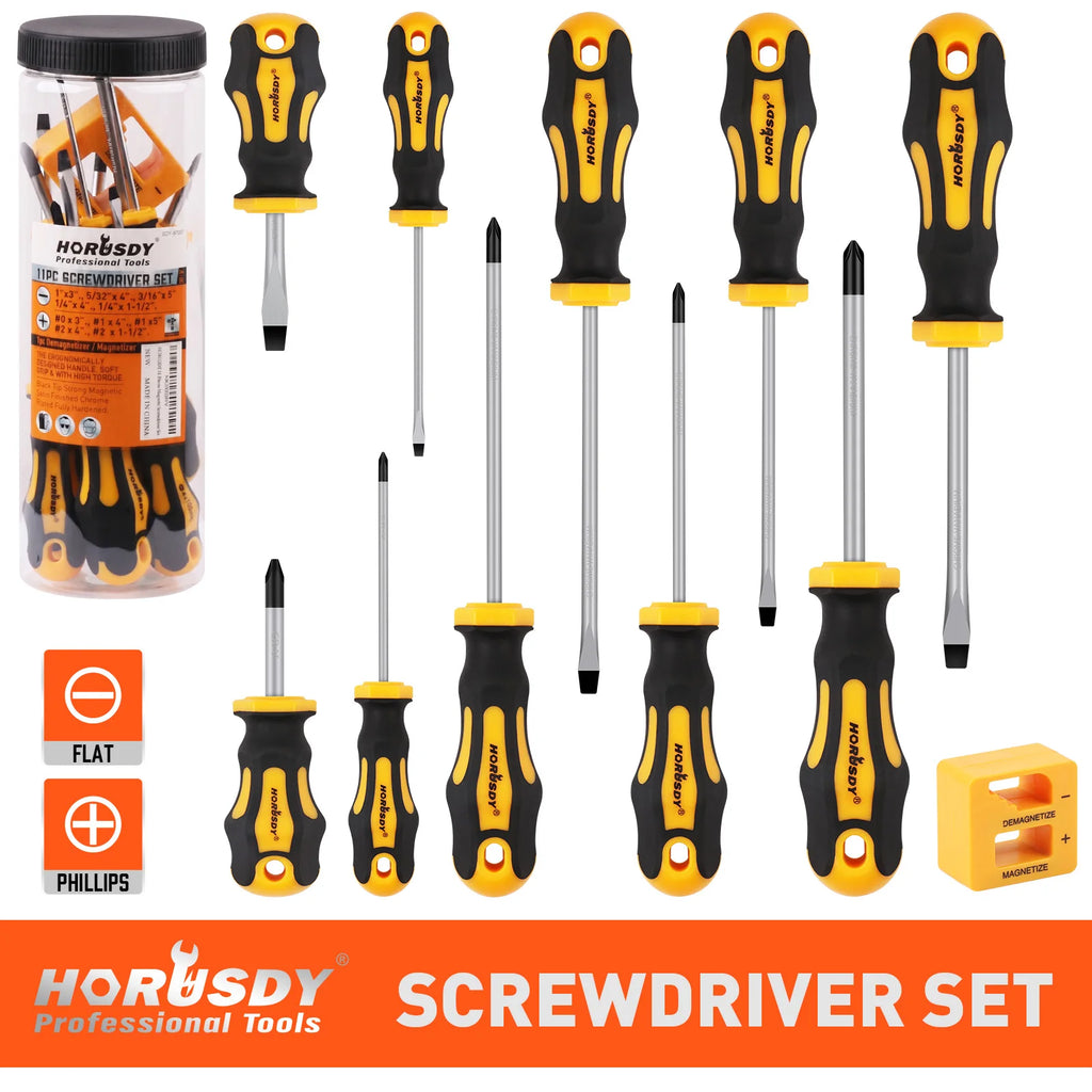 HORUSDY 11-Piece Magnetic Screwdriver Set Phillips Flat Head Tip with Magnetizer