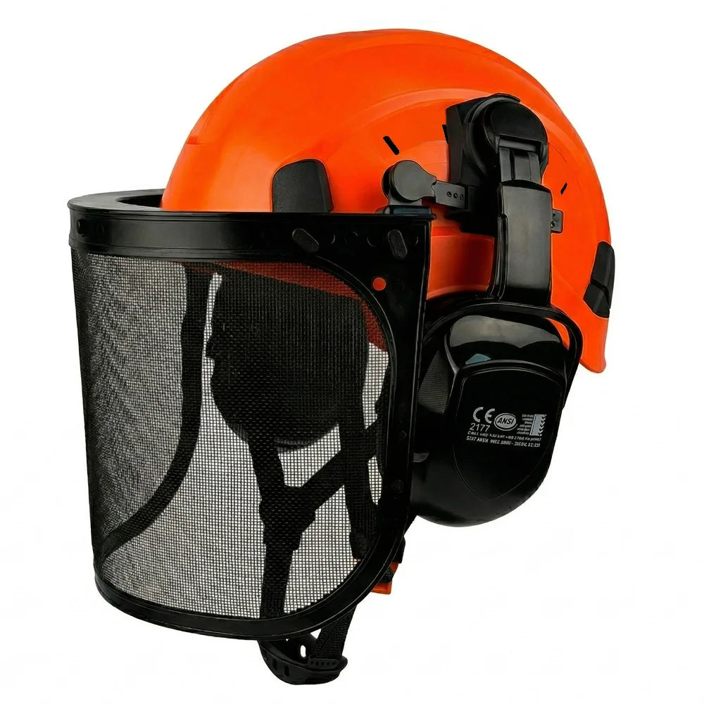 CE Forestry Safety Helmet 3 in 1 Chainsaw Hard Hat Mesh Face Shield Ear Muffs for Arborist Logging Gardening Work Protective Cap