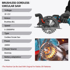 Electric Goddess 6.5in Brushless Electric Circular Saw Cordless 10000rpm Handheld Woodwork Cutting For Makita 18V Battery ﻿﻿Pin