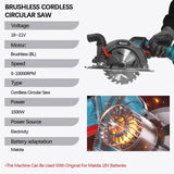 Electric Goddess 6.5in Brushless Electric Circular Saw Cordless 10000rpm Handheld Woodwork Cutting For Makita 18V Battery ﻿﻿Pin