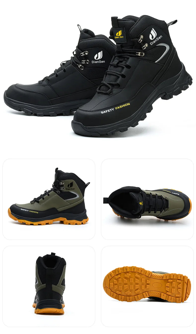 Mens Safety Shoes With Steel Toe Waterproof Boots Puncture Proof Anti-smash Mens Outdoor Work Sneakers Construction Work Shoes