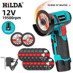 HILDA 12v Mini Angle Grinder Car Repair Brush Motor Rechargeable For Cutting Diamond Cordless Power Tool Polishing And Grinding