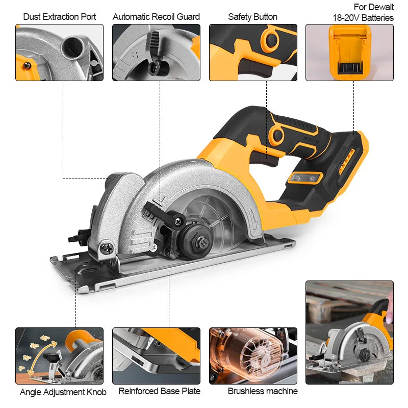 Electric Goddess 5in Brushless Electric Circular Saw ﻿For Dewalt 20V Battery ﻿Cordless 1000W Handheld Woodwork Saw Power Tool ﻿