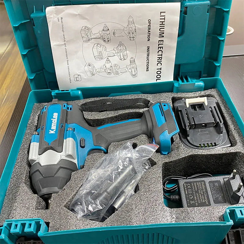 Kamolee 1800 N.m High Torque Cordless Impact Wrench 18V-21V 1/2 Inch Battery Rechargeable Brushless Electric Wrench Tool Set