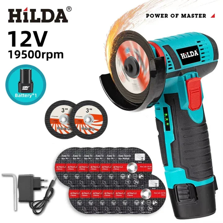 HILDA 12v Mini Angle Grinder Car Repair Brush Motor Rechargeable For Cutting Diamond Cordless Power Tool Polishing And Grinding