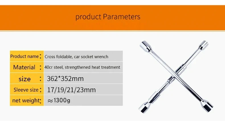 Car Repair Wheel Nut Socket Folding Cross Wrench Spanner Hand Tool Car Repair Tyre Remover Mounting 17 19 21 23mm Hex Socket
