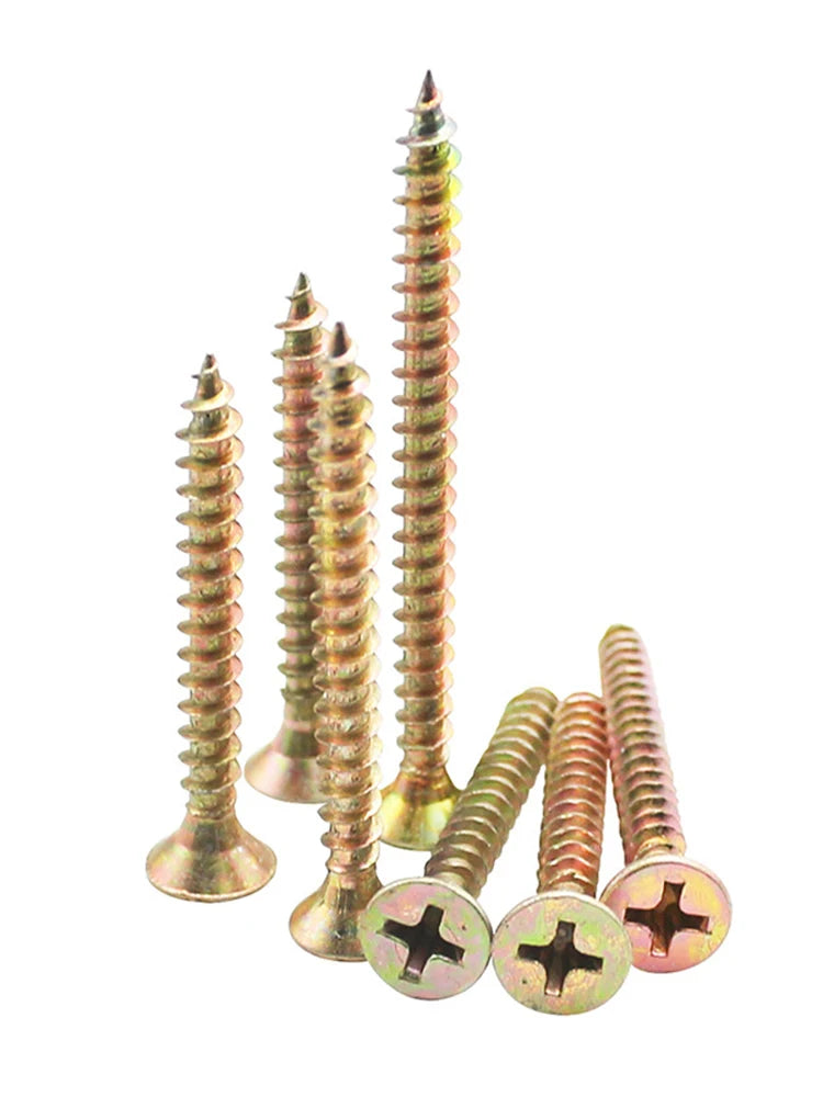 100pcs/lot M3 M3.5 M4 M5 M6 Zinc Coated Cross Recessed Countersunk fibreboard Chipboard Flat Head Self Tapping Wood Screw