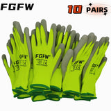 10 Pairs PU Coated Work Gloves - Lightweight, Durable Safety Gloves EN 388/ISO20471 Certified, Sizes S/M/L/XL