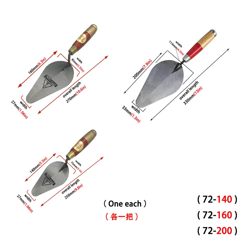 High Manganese Steel Plastering Trowel Pointed Bricklaying Putty Round Wooden Handle Trowel Wall Brick Trowel Tail Ash Spoon
