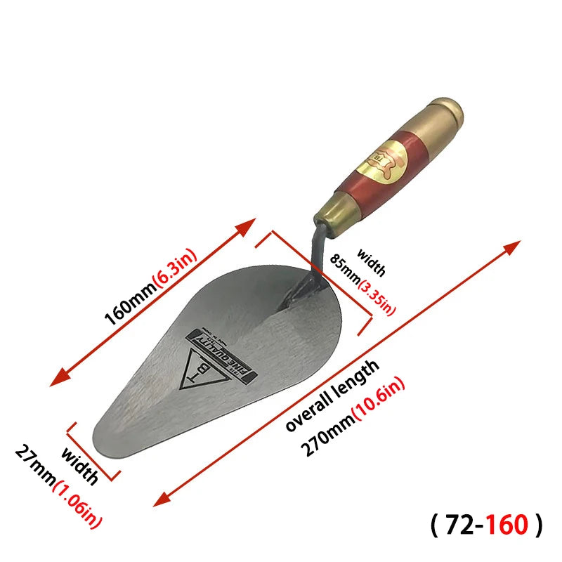 High Manganese Steel Plastering Trowel Pointed Bricklaying Putty Round Wooden Handle Trowel Wall Brick Trowel Tail Ash Spoon