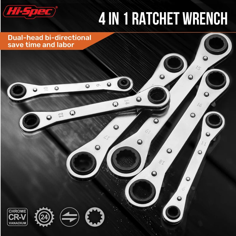 Hi-Spec  4-in-1 Ratchet Wrench 4 Head Sizes Adjustable Socket Wrench Flexible Telescopic Wrench Spanner Hand Tools Wrenches