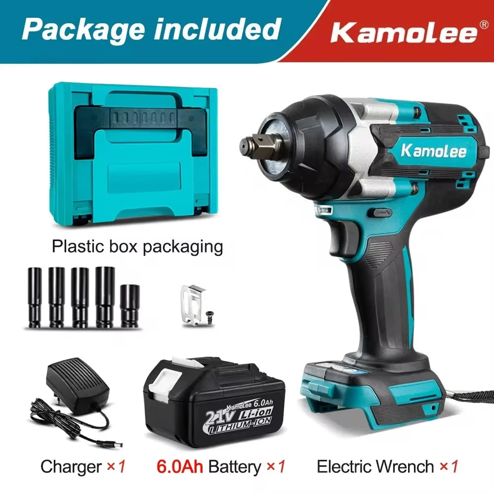 Kamolee 1800 N.m High Torque Cordless Impact Wrench 18V-21V 1/2 Inch Battery Rechargeable Brushless Electric Wrench Tool Set