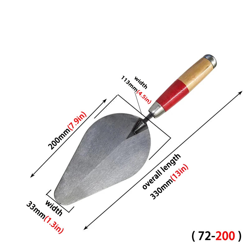 High Manganese Steel Plastering Trowel Pointed Bricklaying Putty Round Wooden Handle Trowel Wall Brick Trowel Tail Ash Spoon