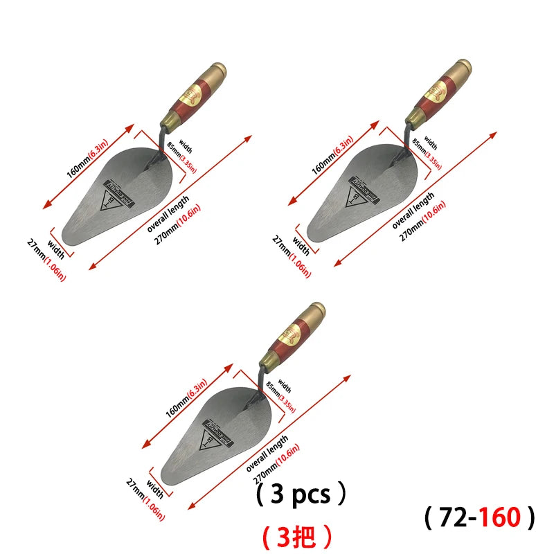 High Manganese Steel Plastering Trowel Pointed Bricklaying Putty Round Wooden Handle Trowel Wall Brick Trowel Tail Ash Spoon