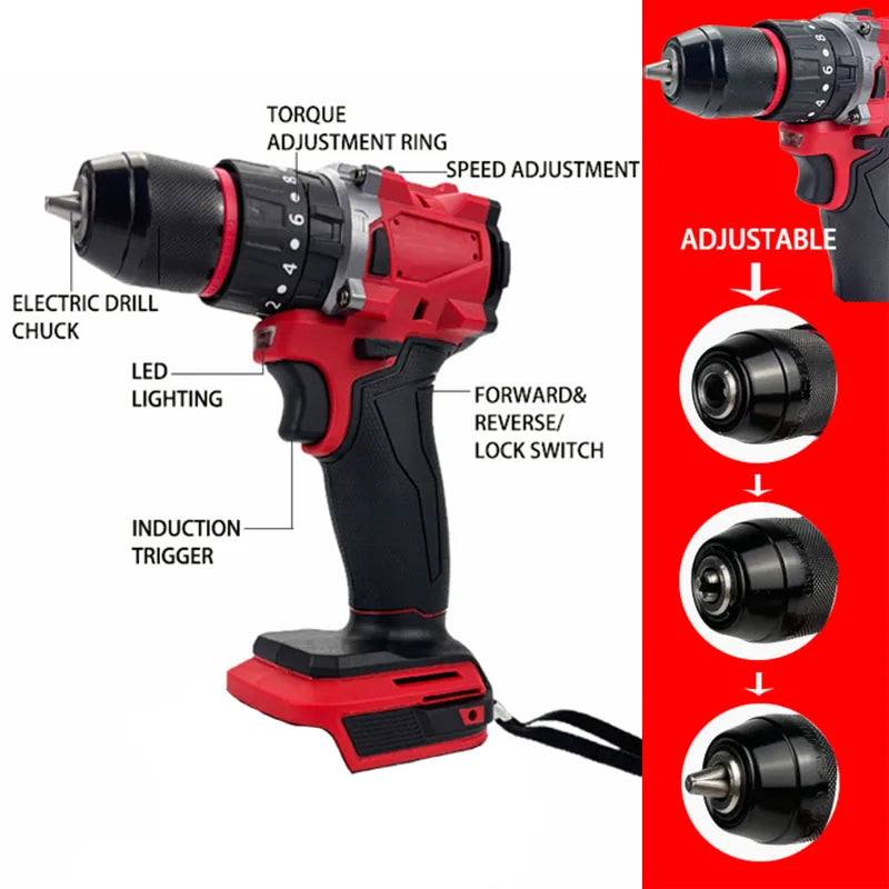 For Milwaukee 18V Battery Brushless Electric Drill 20+3 Torque Cordless Impact Drill Hammer Multifunctional Power Tools