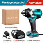 Kamolee 1800 N.m High Torque Cordless Impact Wrench 18V-21V 1/2 Inch Battery Rechargeable Brushless Electric Wrench Tool Set