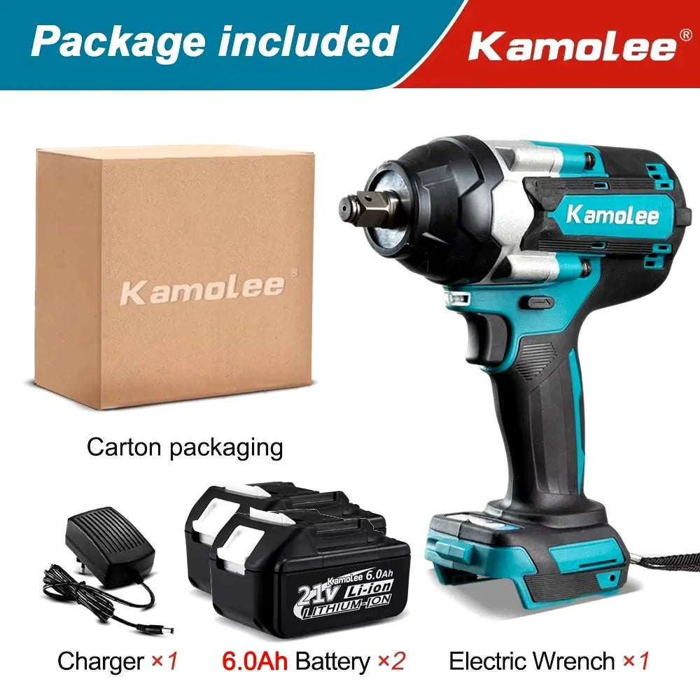 Kamolee 1800 N.m High Torque Cordless Impact Wrench 18V-21V 1/2 Inch Battery Rechargeable Brushless Electric Wrench Tool Set