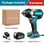 Kamolee 1800 N.m High Torque Cordless Impact Wrench 18V-21V 1/2 Inch Battery Rechargeable Brushless Electric Wrench Tool Set