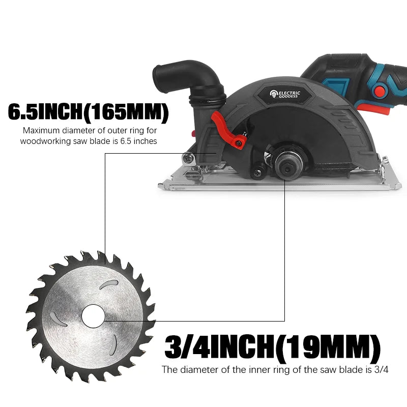Electric Goddess 6.5in Brushless Electric Circular Saw Cordless 10000rpm Handheld Woodwork Cutting For Makita 18V Battery ﻿﻿Pin
